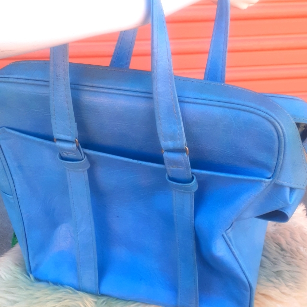 VTG SAMSONITE Blue Travel Tote Bag Carry On Luggage Overnight + zip pocket